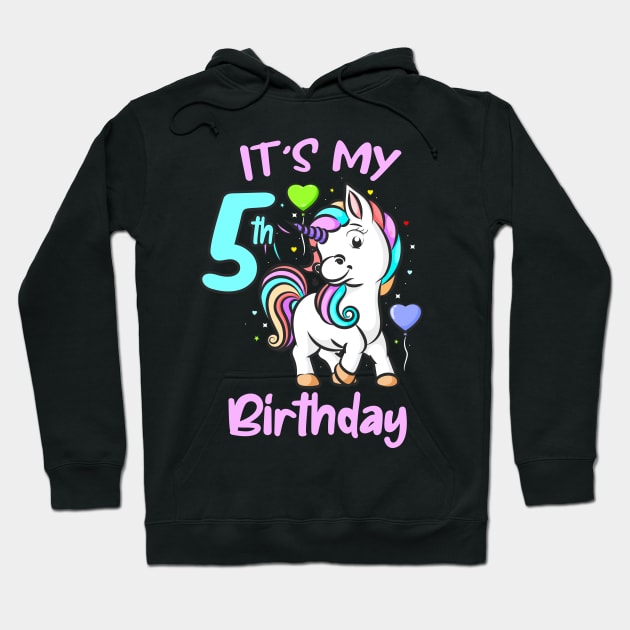 5th Birthday Unicorn Kids Gifts For Girls Hoodie by Foxxy Merch